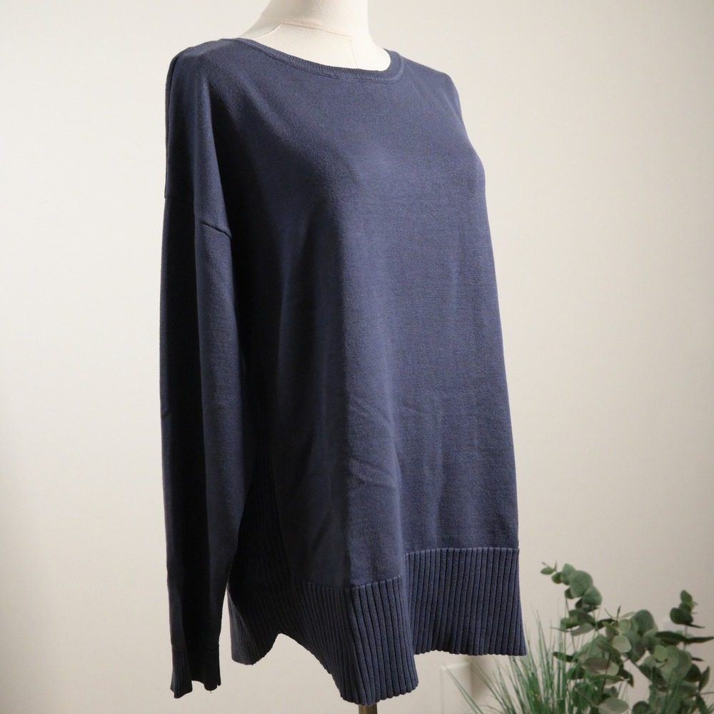 Cable & Gauge Navy Blue Long Sleeve Ribbed Hem Crew Neck Sweater Women L